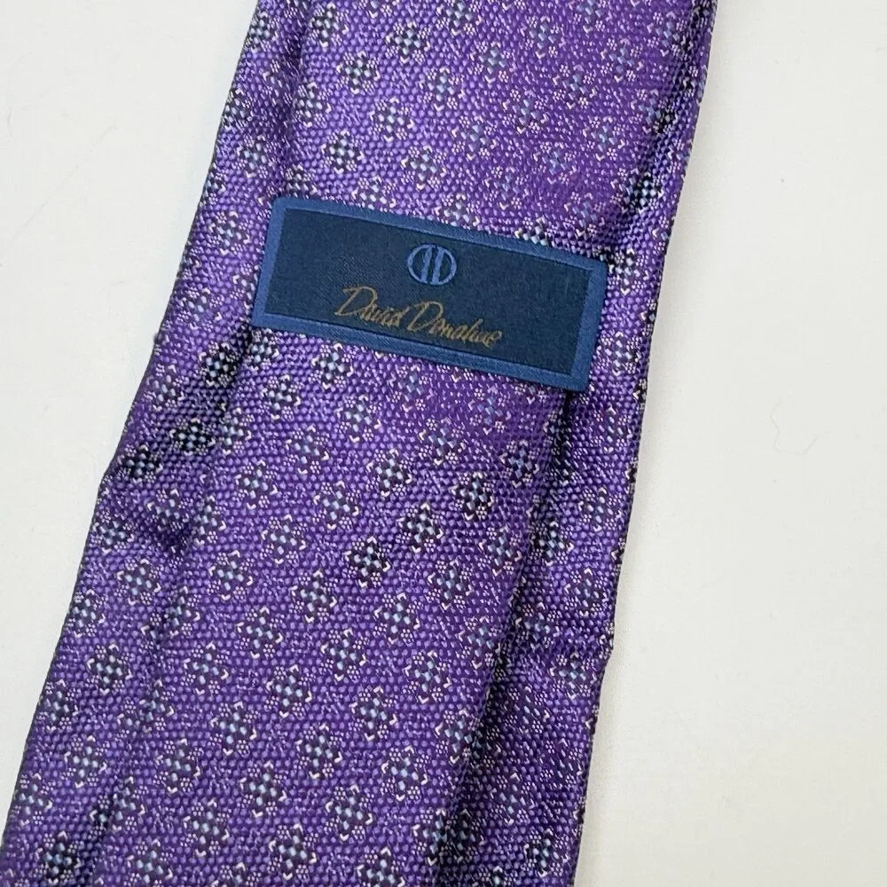 David Donahue Purple And Blue Geometric Silk Tie New